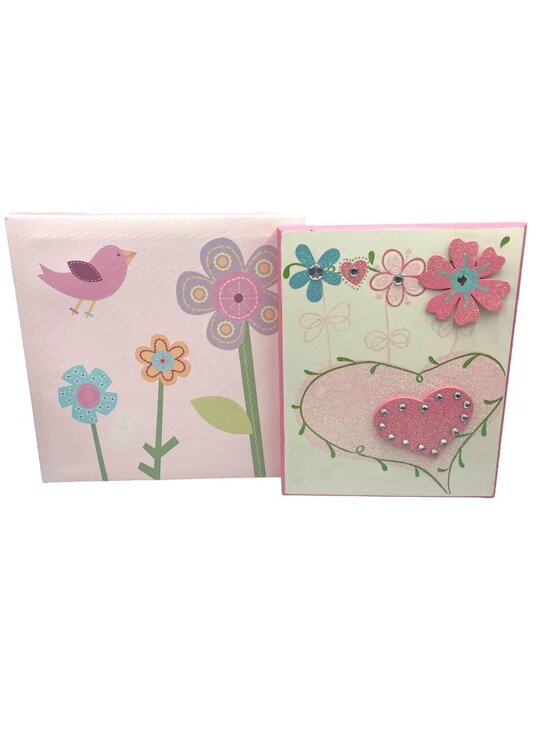 Other - Pink Heart and Flowers Wooden Wall Art & Bird and Flower Canvas for Girls Room